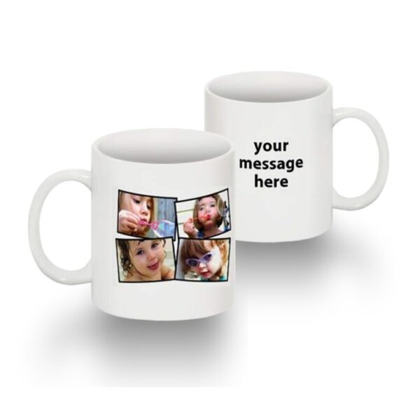 Standard 11 oz Mug Collage 4 Photos Text RH - 8.07×3.23 Horizontal