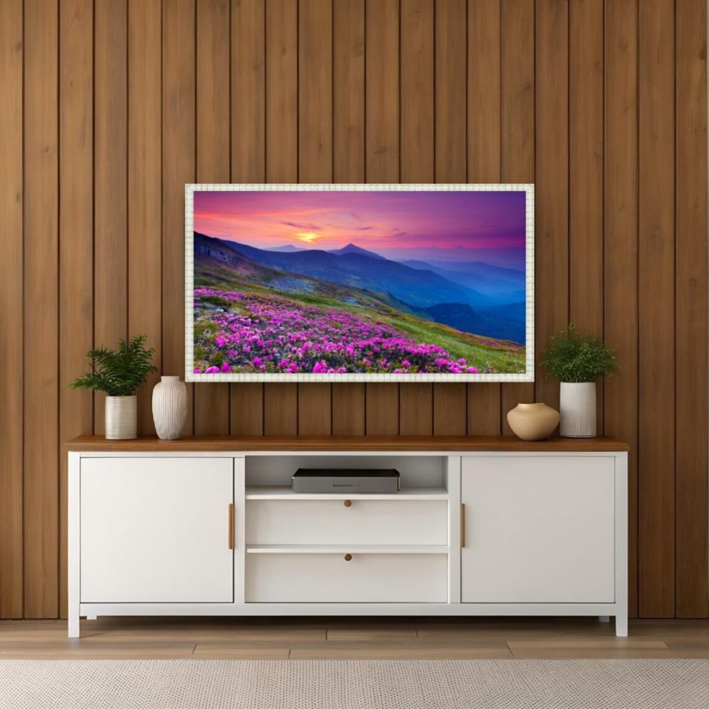 Handmade Kyoto TV Frame | Matte White Timber, Modern Minimalist Design